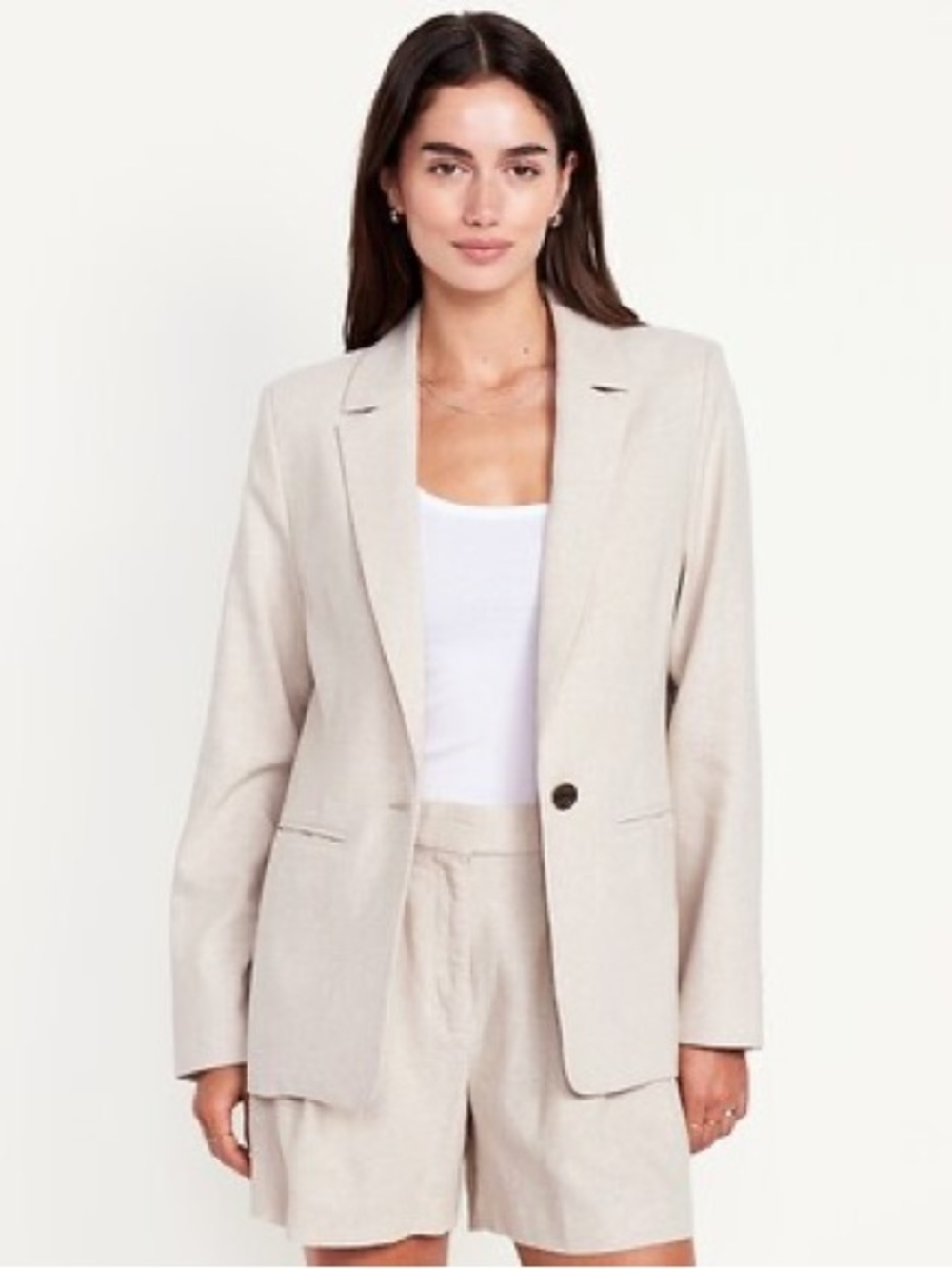 Old Navy Taylor Fitted Linen-Blend Suit Blazer Jacket: Natural - XL